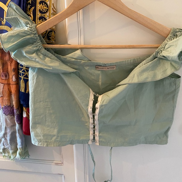 Zara Green Cotton Crop Top Blouse - Picture 2 of 10
